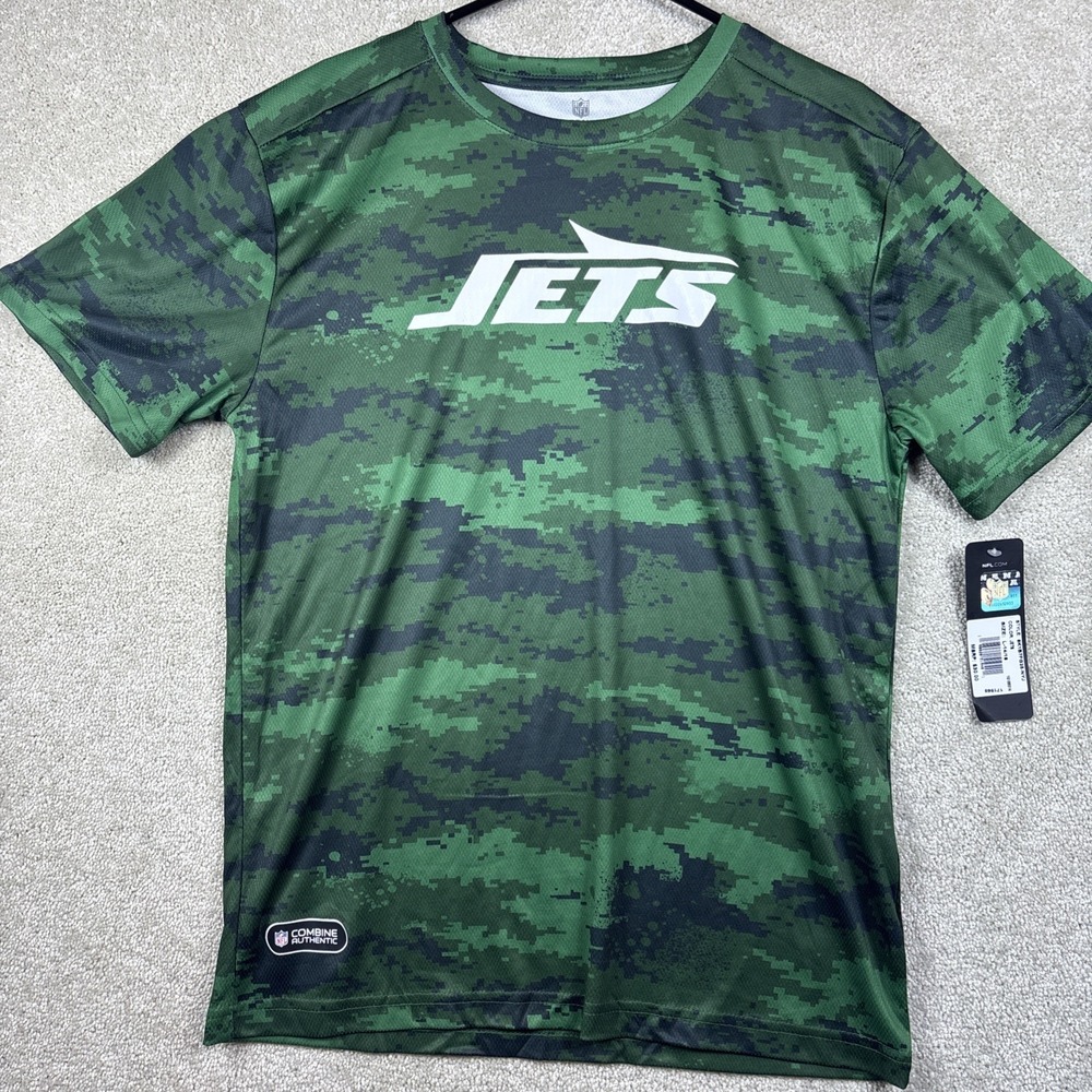 New York Jets Digital Camo Shirt Youth Size L 14/16 Green Short Slv Athletic NFL